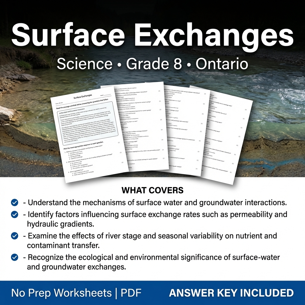 Surface Exchanges Grade 8 Science Worksheet | Ontario Standards