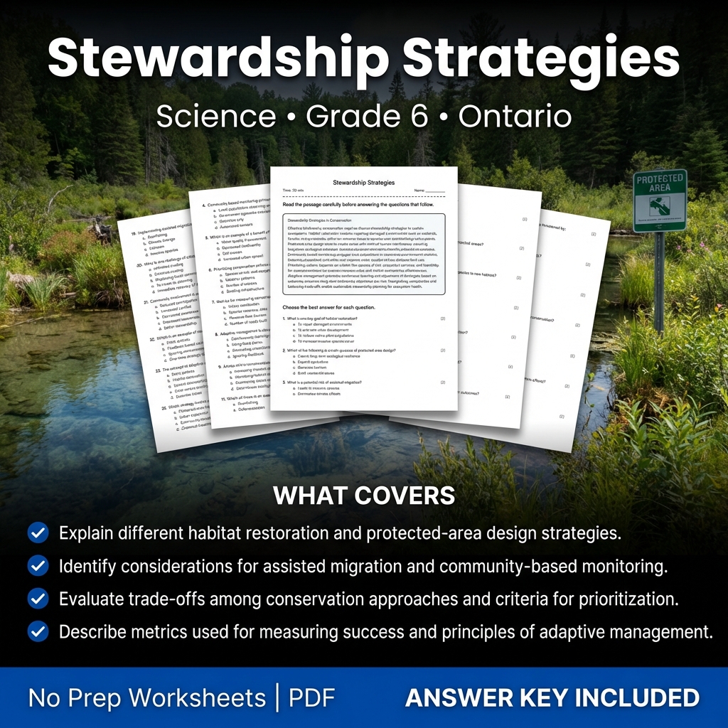 Grade 6 Science Worksheet on Stewardship Strategies for Ontario