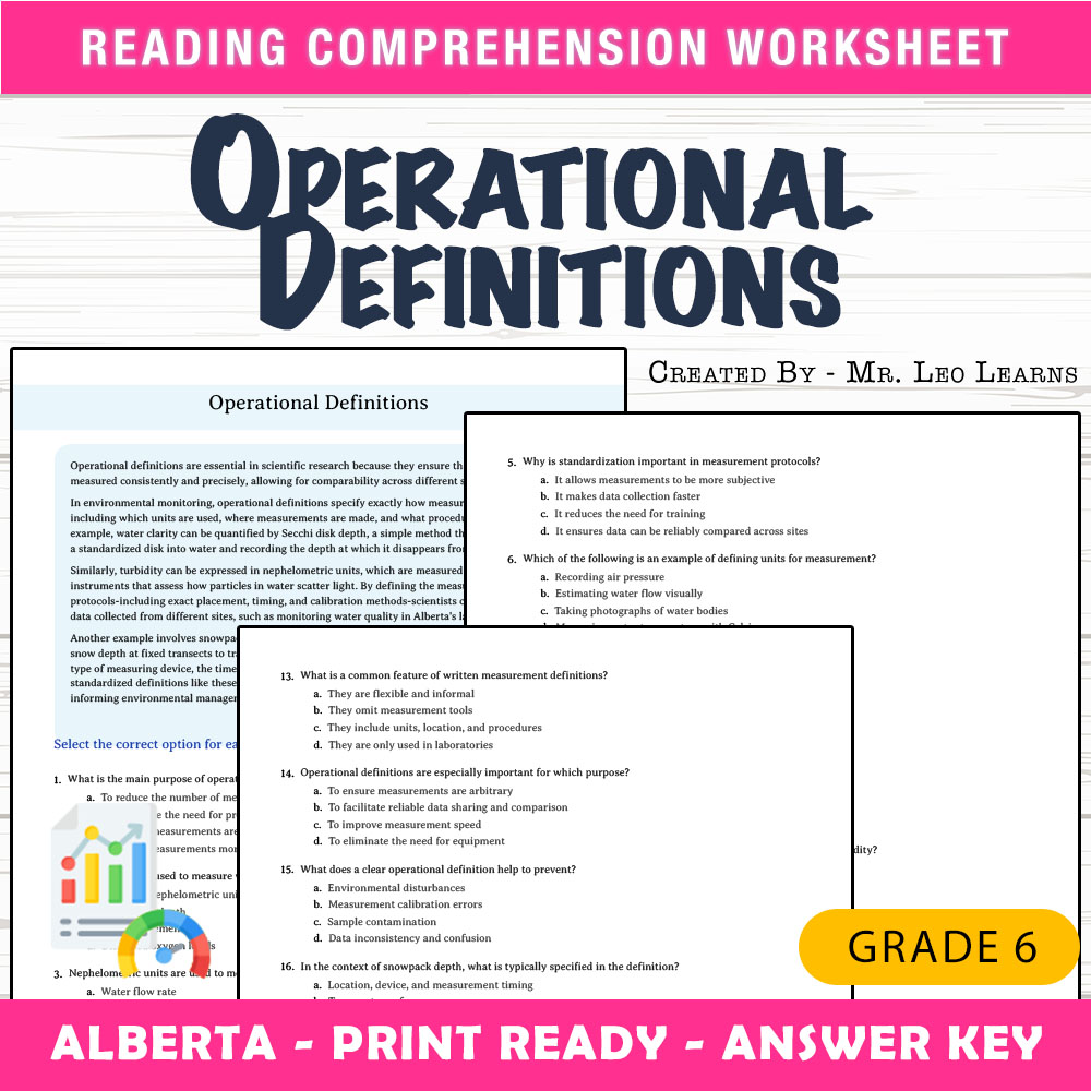 Grade 6 Science worksheet mcq paper worksheet — Grade 6 Science — Operational Definitions Worksheet for Mastery — page 1