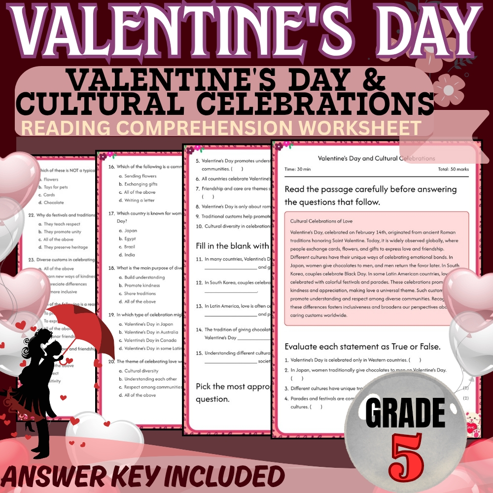 Grade 5 Holiday Valentine Day for Mastering Cultural Celebrations|PDF+Answer Key