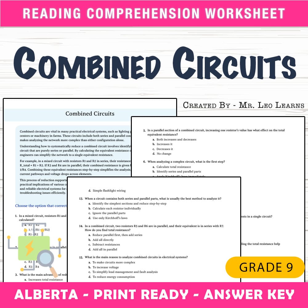 Grade 9 Science worksheet mcq paper worksheet — Grade 9 Science — Worksheet MCQ Paper for Mastering Combined Circuits — pa…