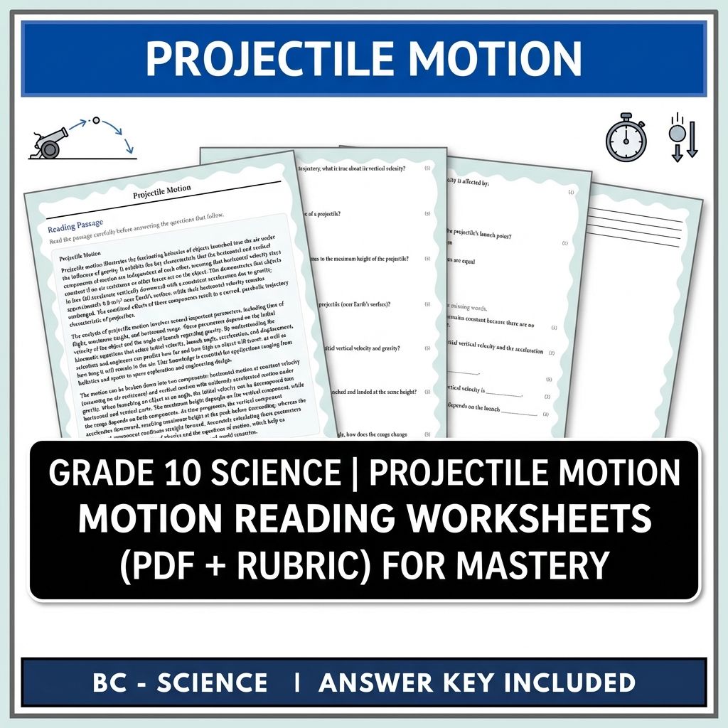 Grade 10 Science | Projectile Motion Worksheets (PDF + Rubric) for Mastery