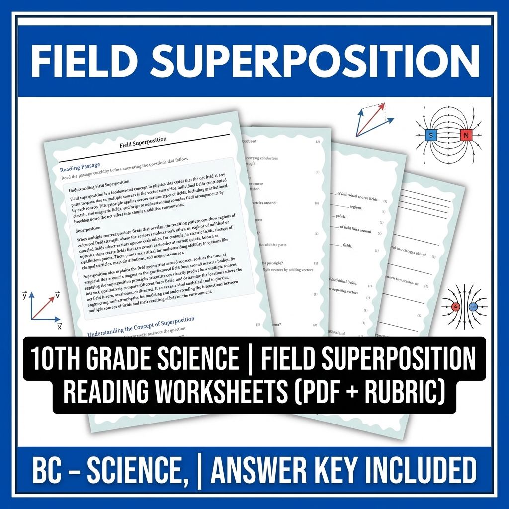 10th Grade Science | Field Superposition Reading Worksheets (PDF + Rubric)