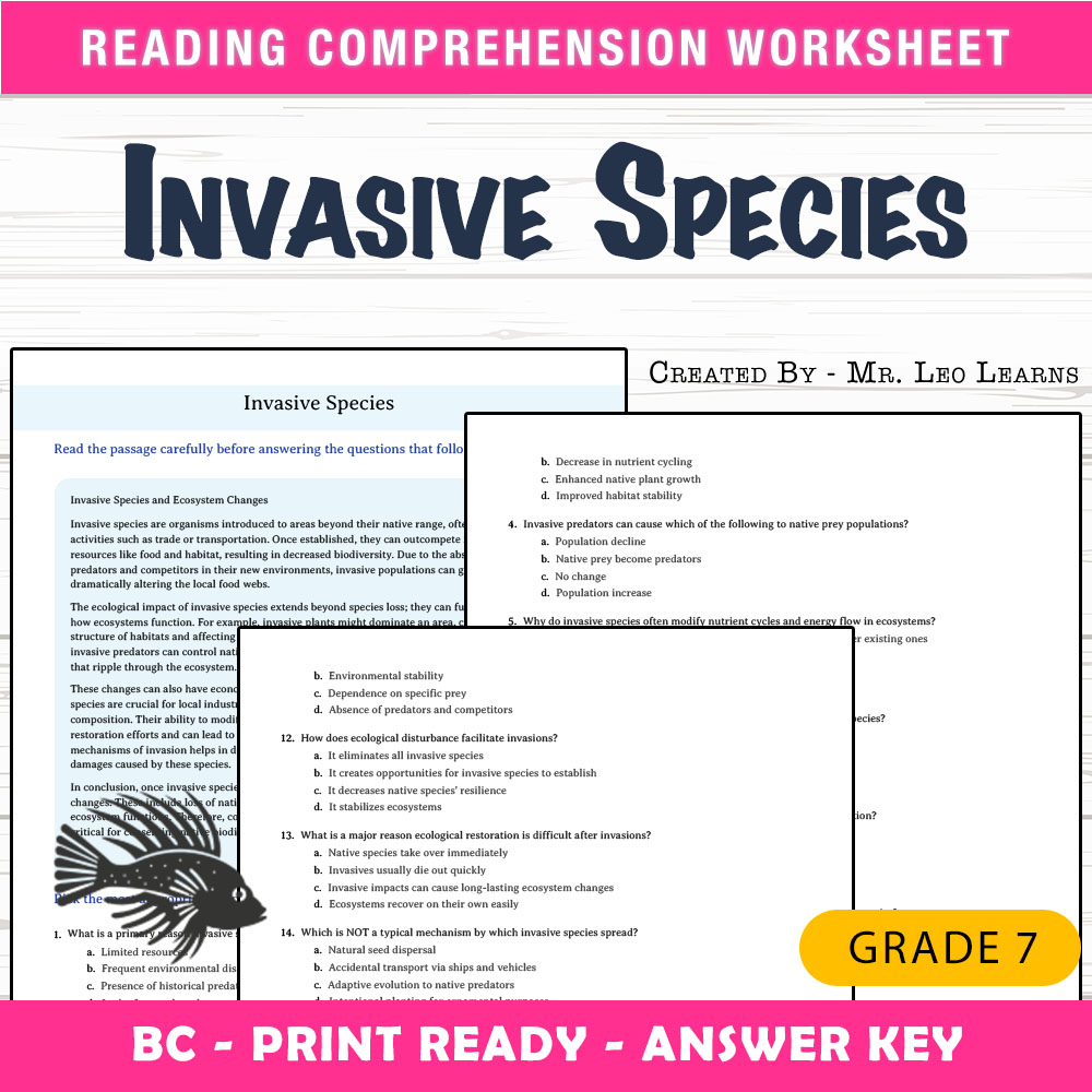 Grade 7 Science worksheet mcq paper worksheet — Grade 7 Science — Invasive Species Worksheet MCQ Paper for Mastery — page 1