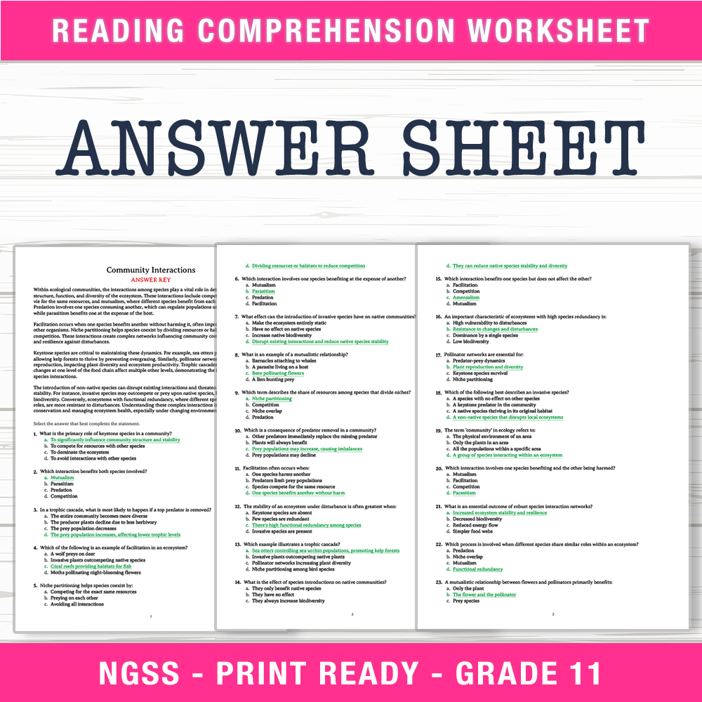Grade 11 Science worksheet worksheet — Grade 11 Science – Community Interactions Worksheet (PDF + Answer Key) — page 2