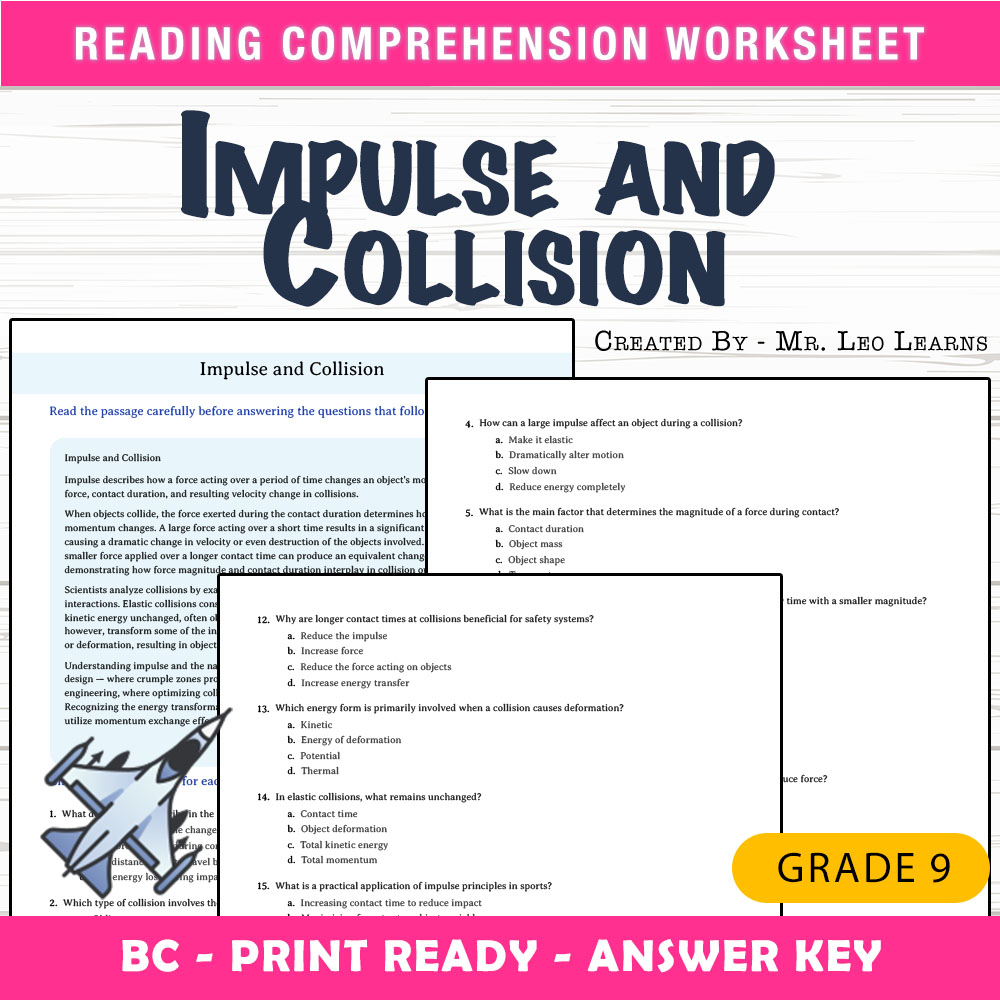 Grade 9 Science worksheet mcq paper worksheet — Grade 9 Science — Worksheet MCQ Paper for Mastering Impulse and Collision…
