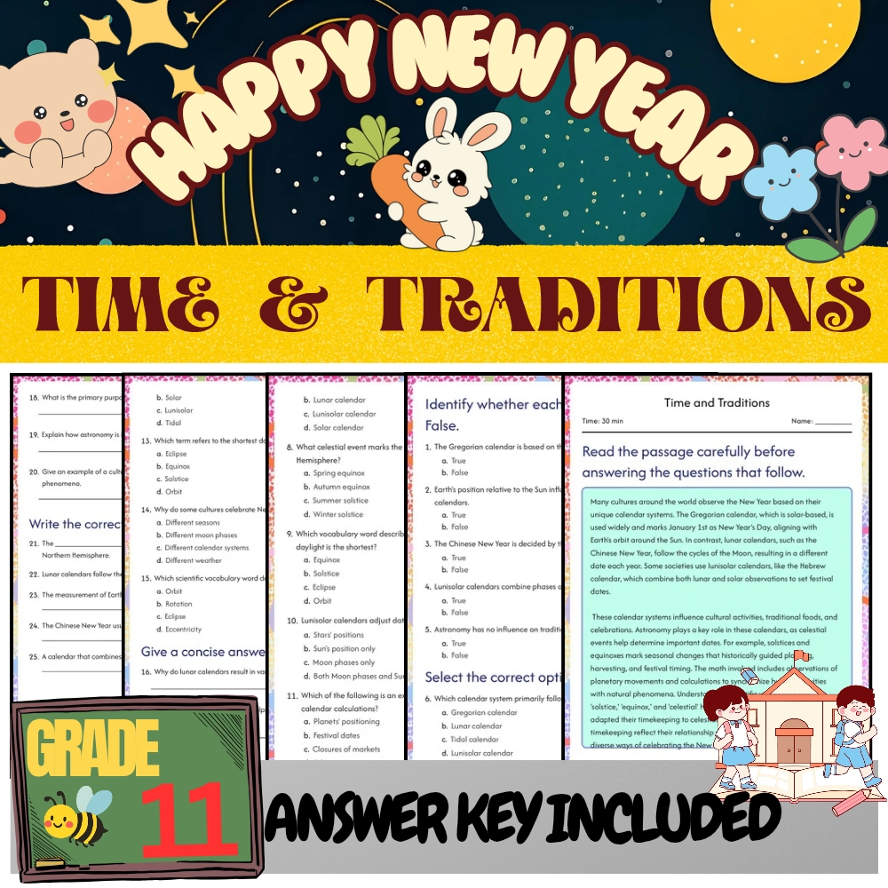 Grade 11 Seasonal Traditions & Cultures Unit Bundle (Worksheet & Answer Keys) — included worksheet 4