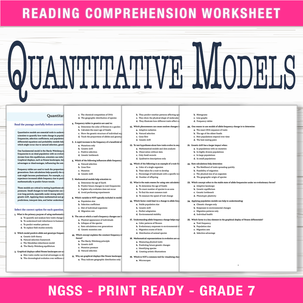 Grade 7 Science worksheet worksheet — Grade 7 Science | Quantitative Models Worksheet (PDF + Answer Key) — page 1
