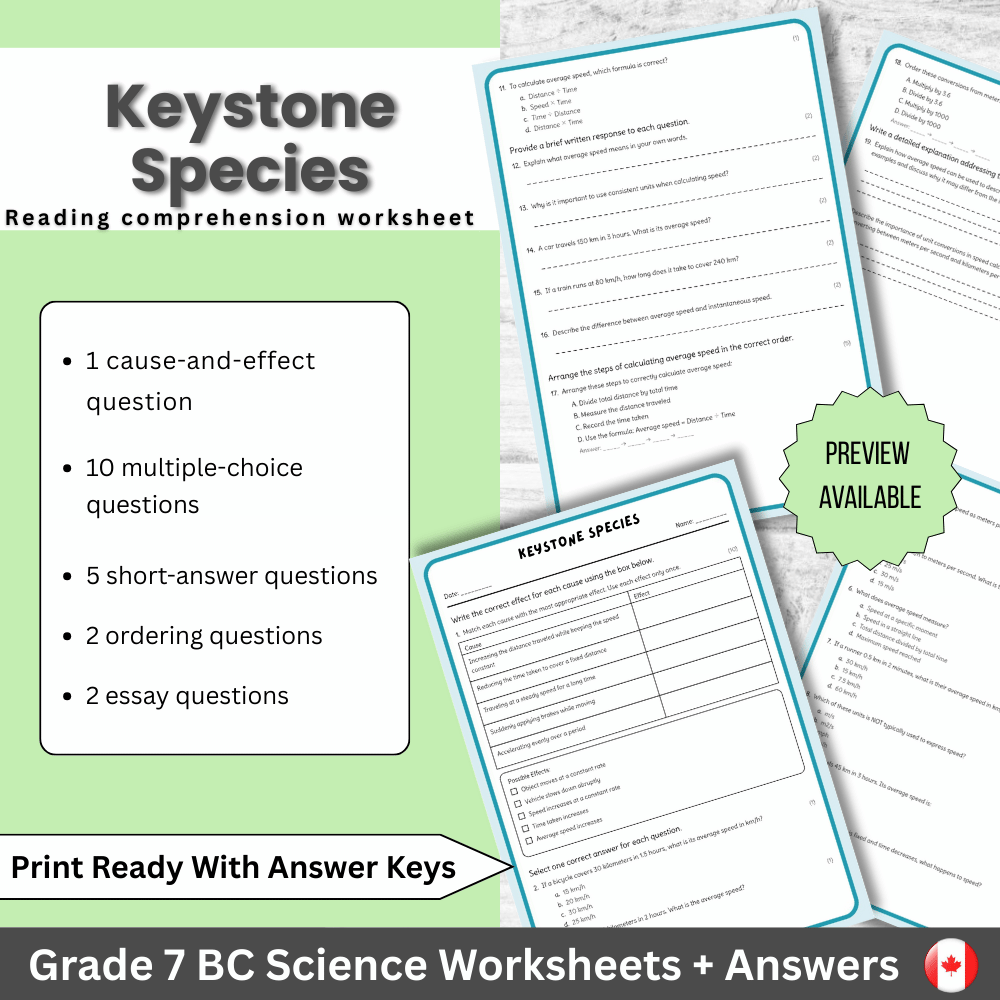 Grade 7 Science | Keystone Species Worksheet (PDF) – BC Standard & Practice