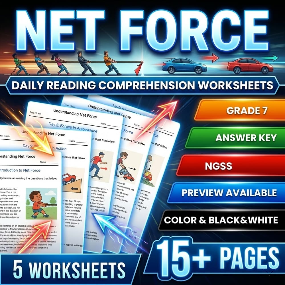 Force and Motion Grade 7 Science Daily Reading Worksheets Bundle | NGSS — included worksheet 4