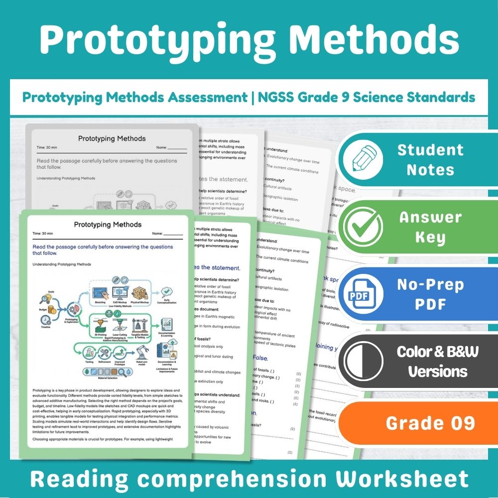 Prototyping Methods Assessment | NGSS Grade 9 Science Standards