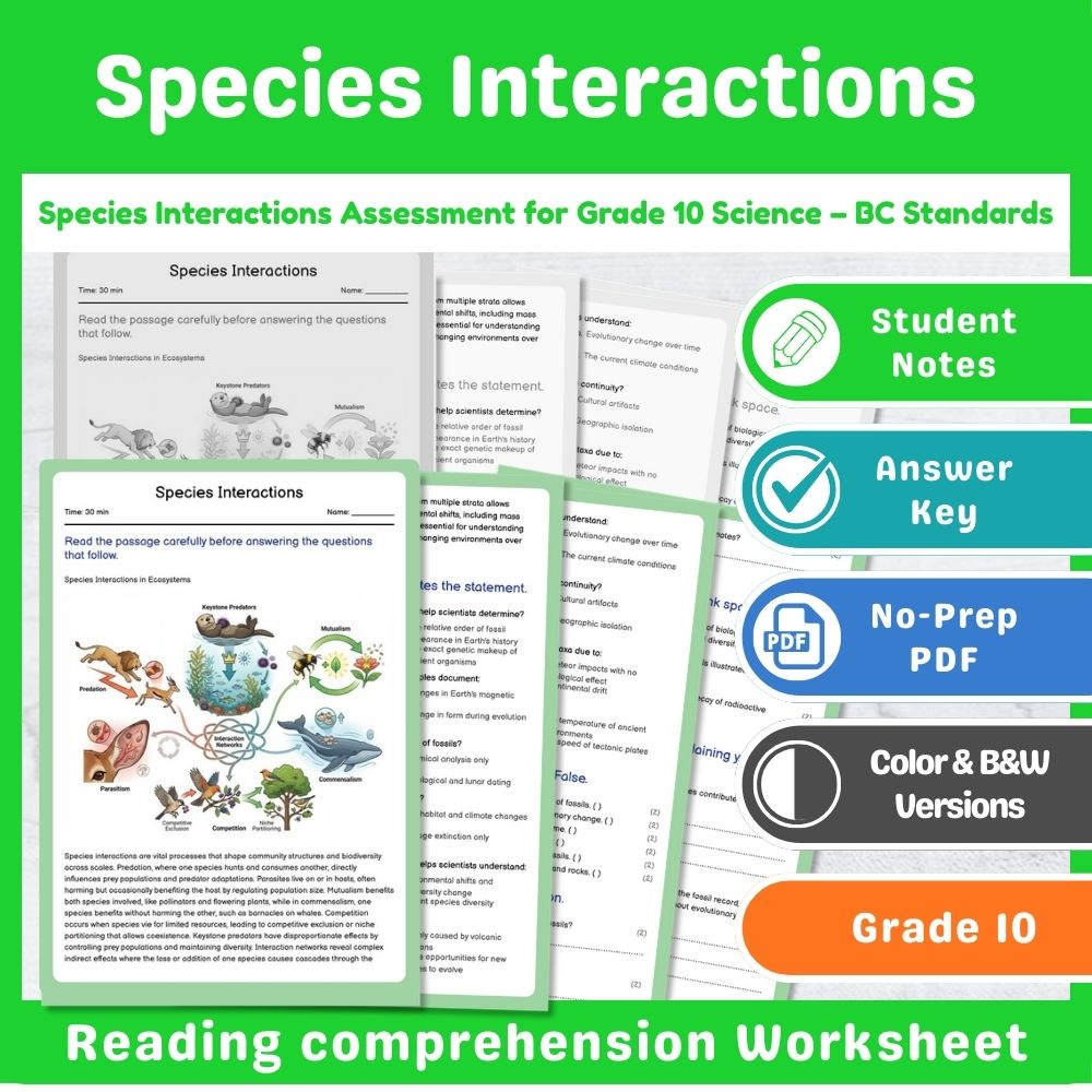 Grade 10 Science Mini Bundle | Evolution & Biodiversity Standards-Aligned — included worksheet 14