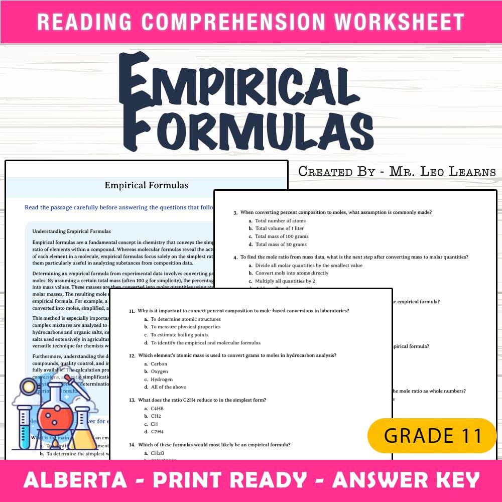 Grade 11 Science Chemical Reactions and Stoichiometry Lesson Bundle | Alberta — included worksheet 11