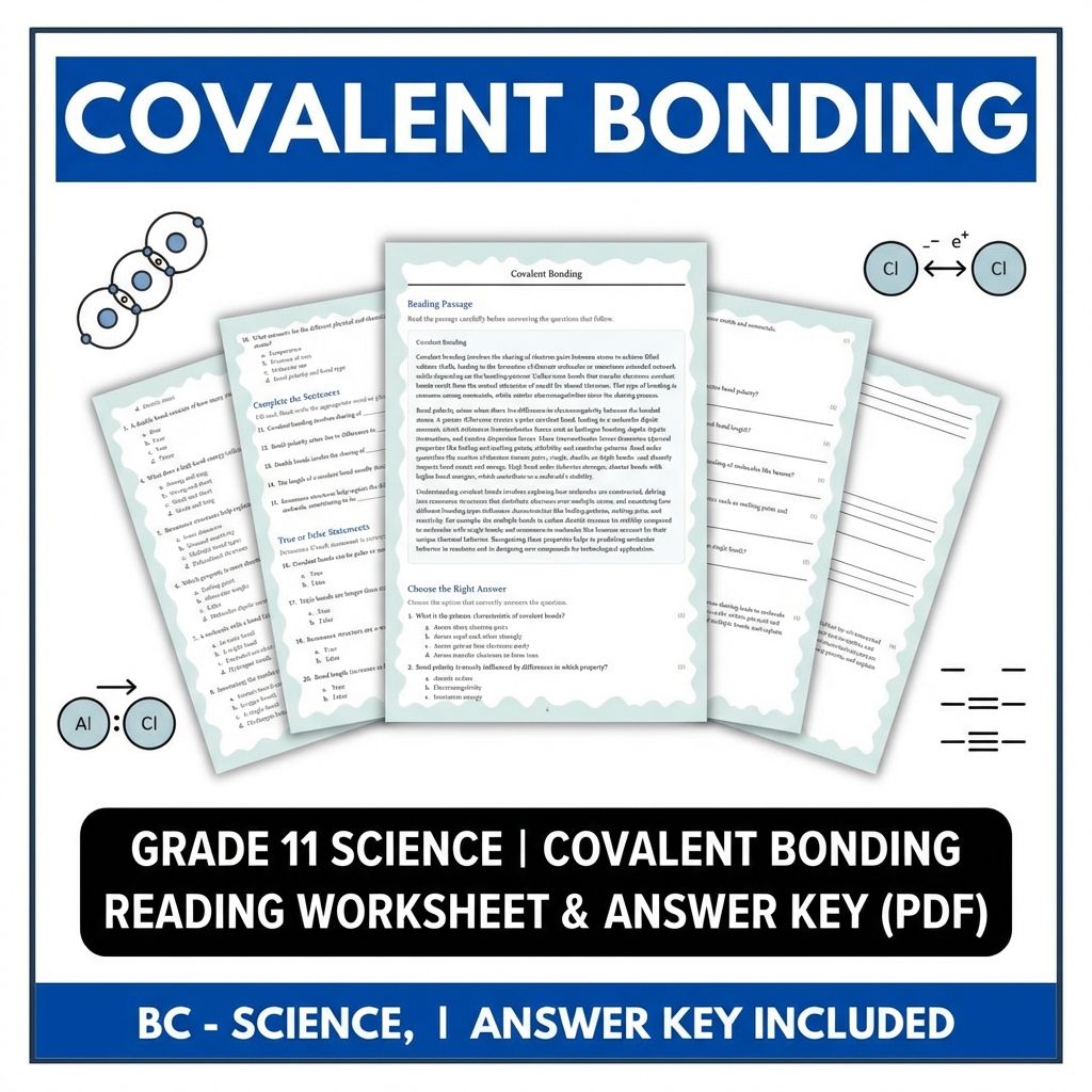 Grade 11 Science | Covalent Bonding Reading Worksheet & Answer Key (PDF)