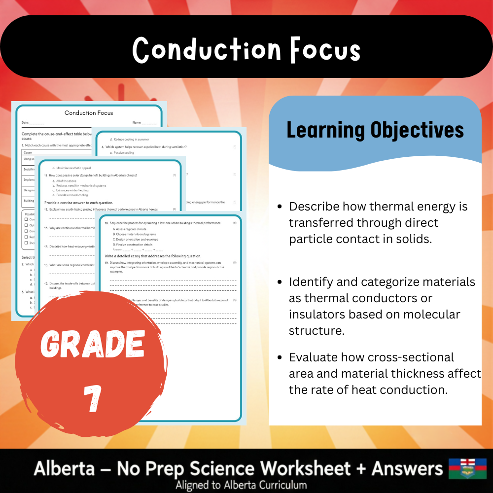 Grade 7 Science science 1 worksheet — Grade 7 Science – Conduction Worksheet (PDF) Aligned with Alberta Standards