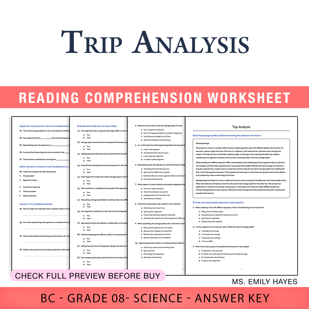 Grade 8 Science worksheet worksheet — Grade 8 Science | Trip Analysis Worksheet (PDF+ Answer Key) — page 1