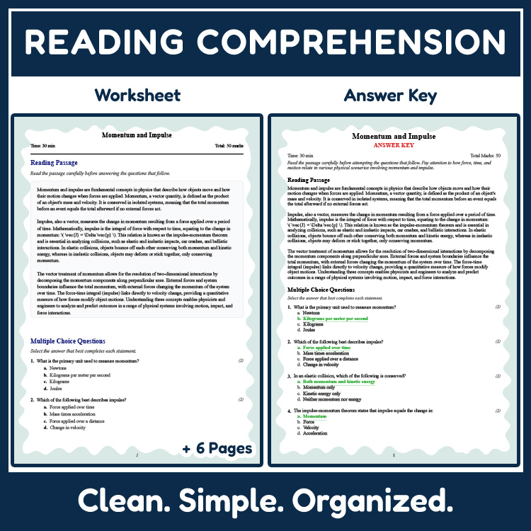 Grade 10 Science reading worksheets worksheet — 10th Grade Science | Momentum and Impulse Reading Worksheet (PDF + Rubric)…