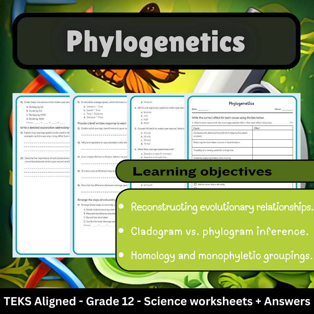 Grade 12 Science – Phylogenetics Worksheet (Worksheet + Answer Key) TEKS-Aligned