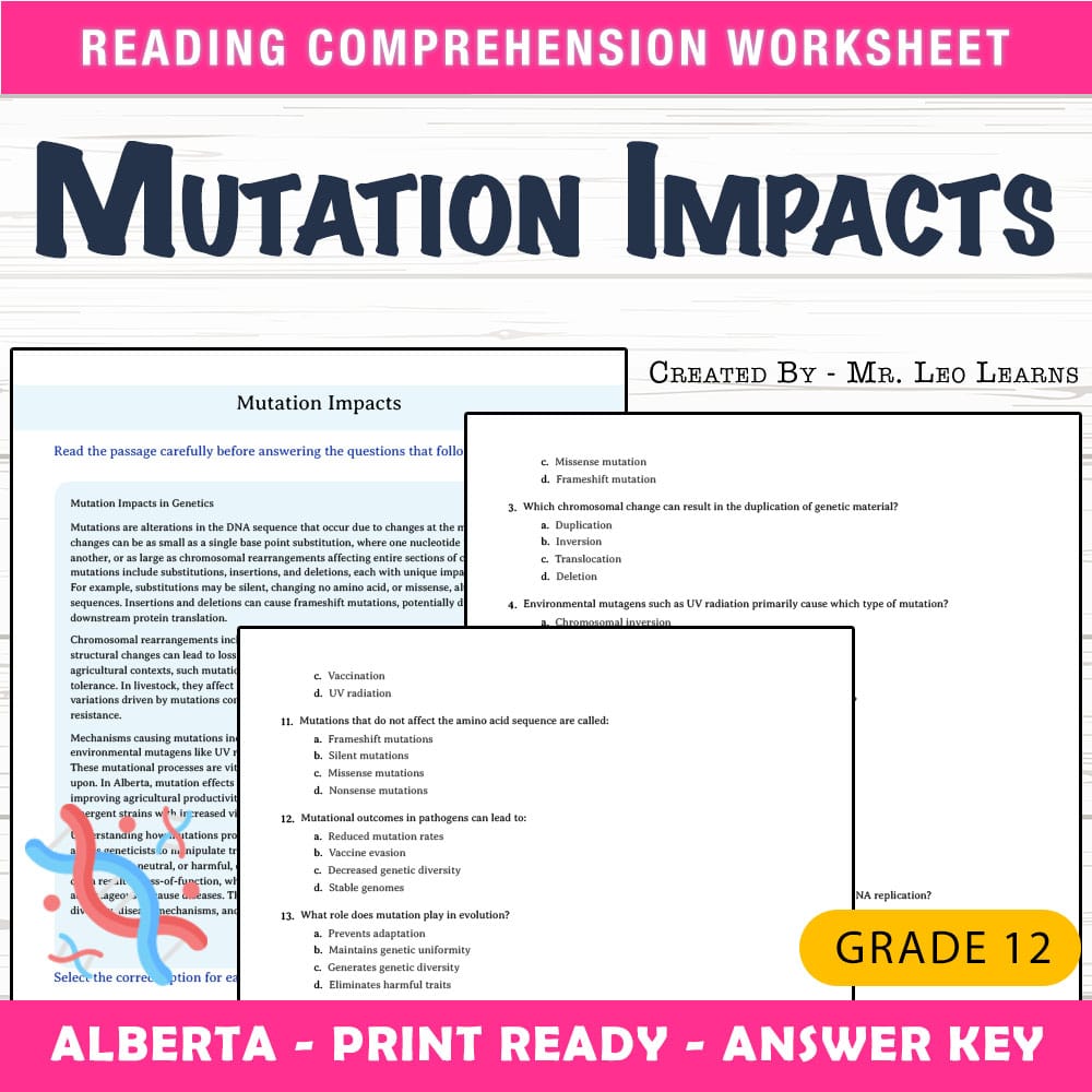 Grade 12 Science worksheet mcq paper worksheet — Grade 12 Science — Worksheet MCQ Paper for Mastering Mutation Impacts — p…