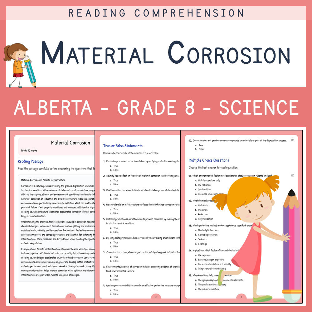 Grade 8 Science worksheet elena worksheet — Grade 8 Science | Material Corrosion Worksheet Elena | Alberta Standard — page 1