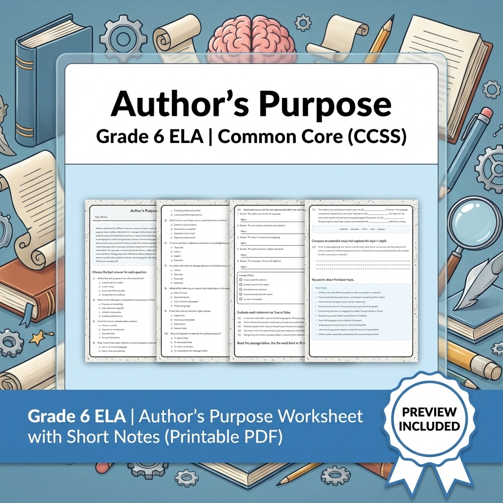 Grade 6 ELA Reading, Writing, & Grammar Full-Year Bundle (Common Core CCSS) — included worksheet 34