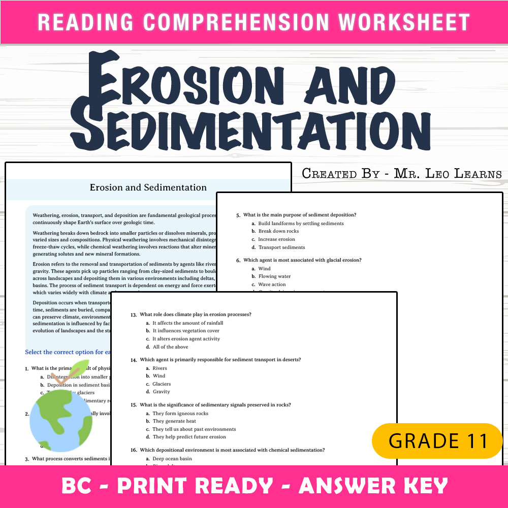 Grade 11 Science worksheet mcq paper worksheet — Grade 11 Science — Erosion and Sedimentation Worksheet for Mastery — page 1