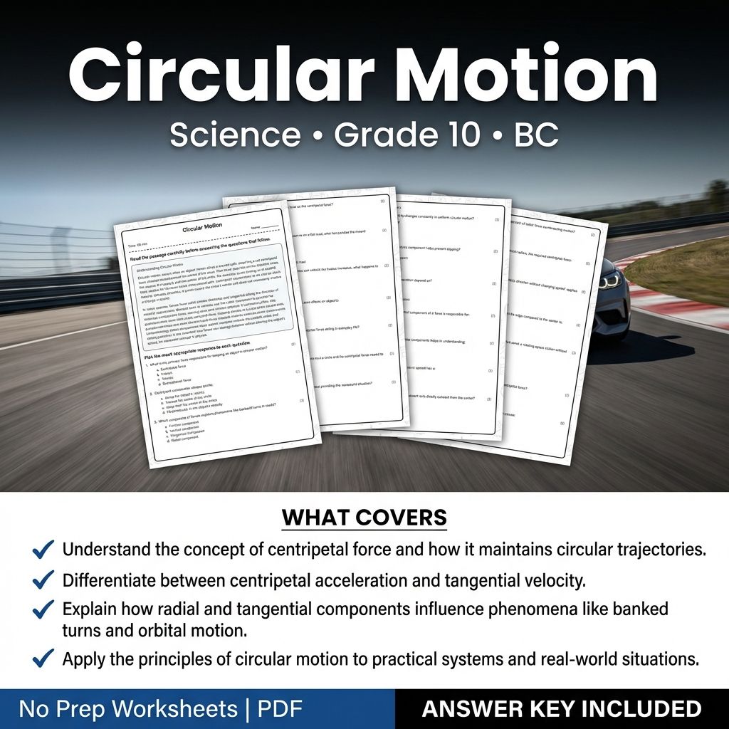 10th Grade Science | Circular Motion Worksheet + Answer Key (Printable PDF)