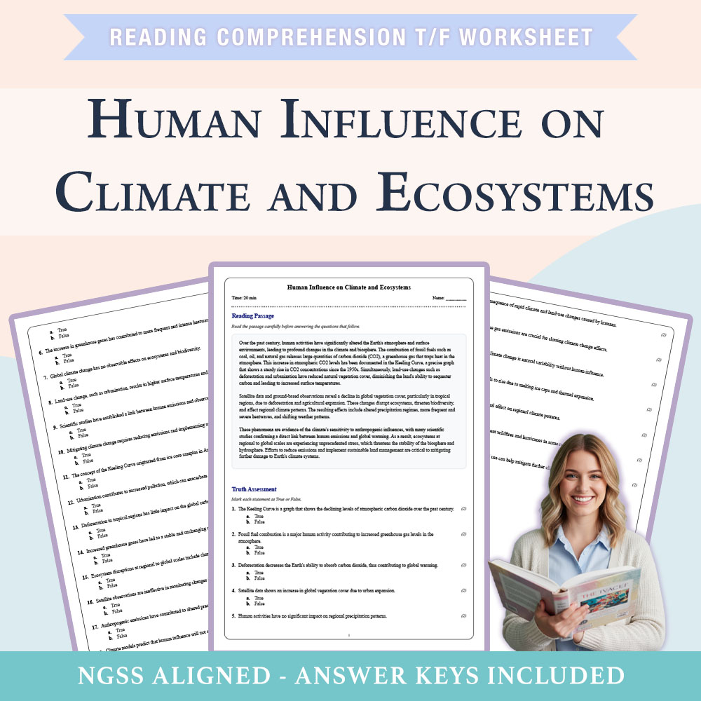 Grade 9 Science reading comprehensions true or false worksheet worksheet — Grade 9 Science | Human Influence on Climate an…