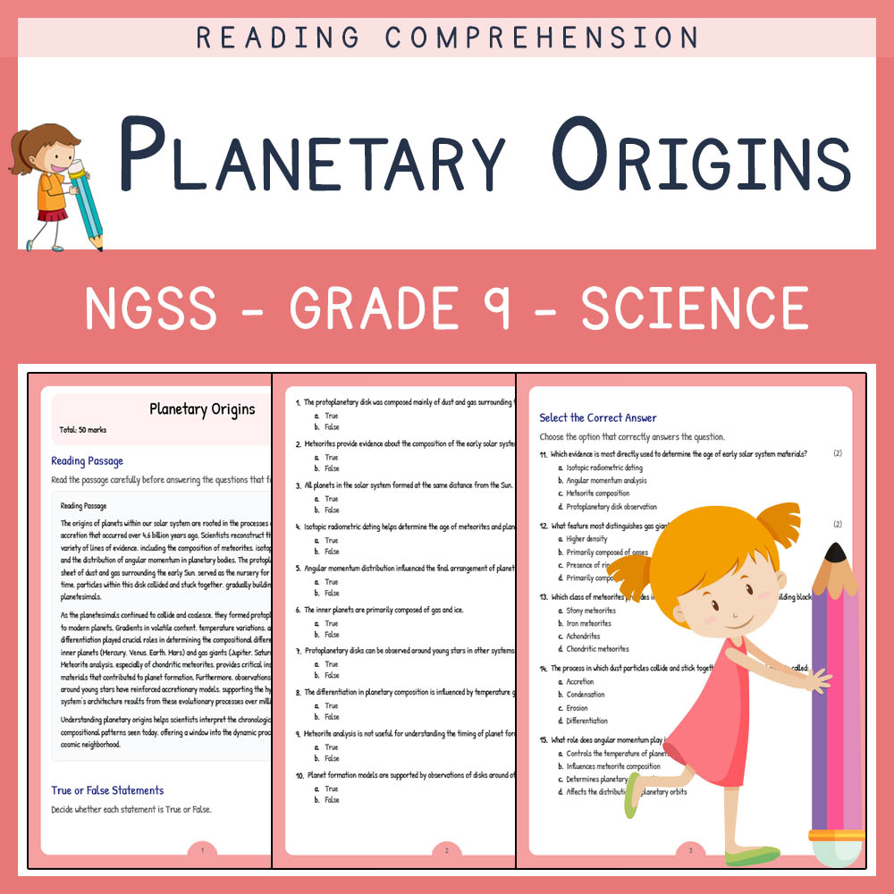 Grade 9 Science worksheet worksheet — Grade 9 Science | Planetary Origins Worksheet (PDF + Answer Key) for NGSS Alignment…