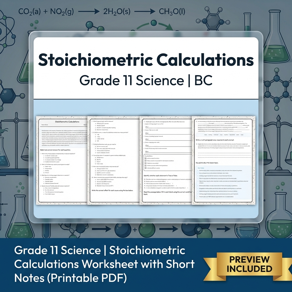 Grade 11 Science Worksheet Bundle | BC Framework | Reaction & Atomic Theory — included worksheet 14