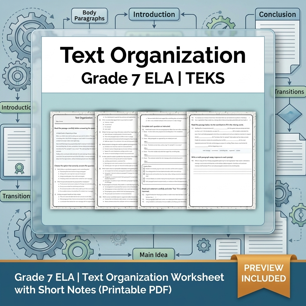 Grade 7 Evidence-Based Research Writing ELA full-year bundle TEKS — included worksheet 36