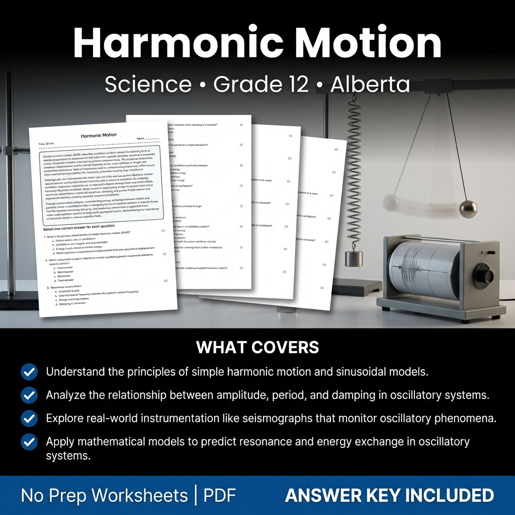 Harmonic Motion Worksheet for Grade 12 Science | Alberta Standards