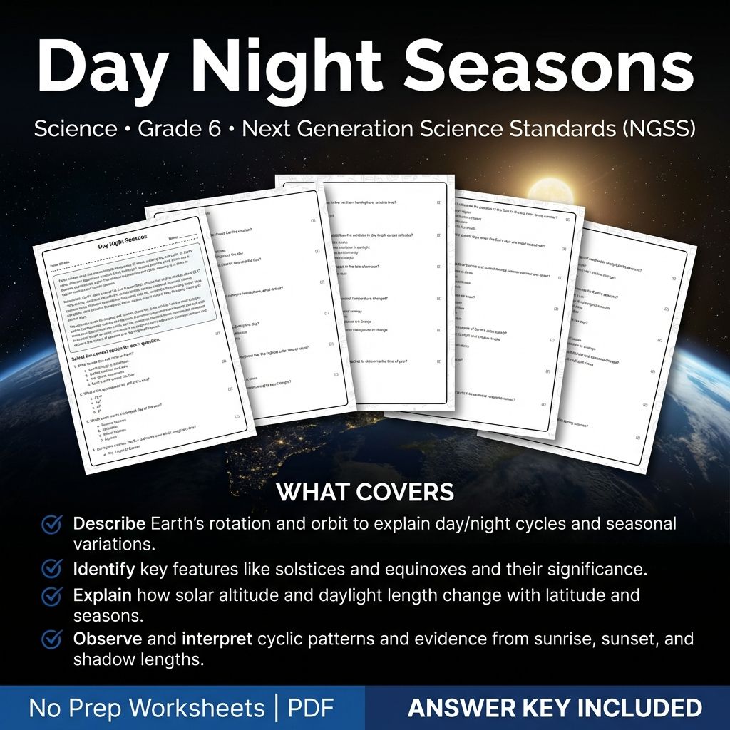 6th Grade Science Worksheet | Day, Night & Seasons NGSS Practice (Printable PDF)