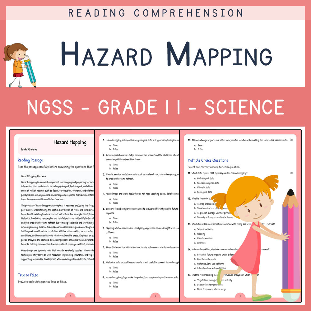 Grade 11 Science worksheet worksheet — Grade 11 Science | Hazard Mapping Worksheet & Answer Key (NGSS Aligned) — page 1