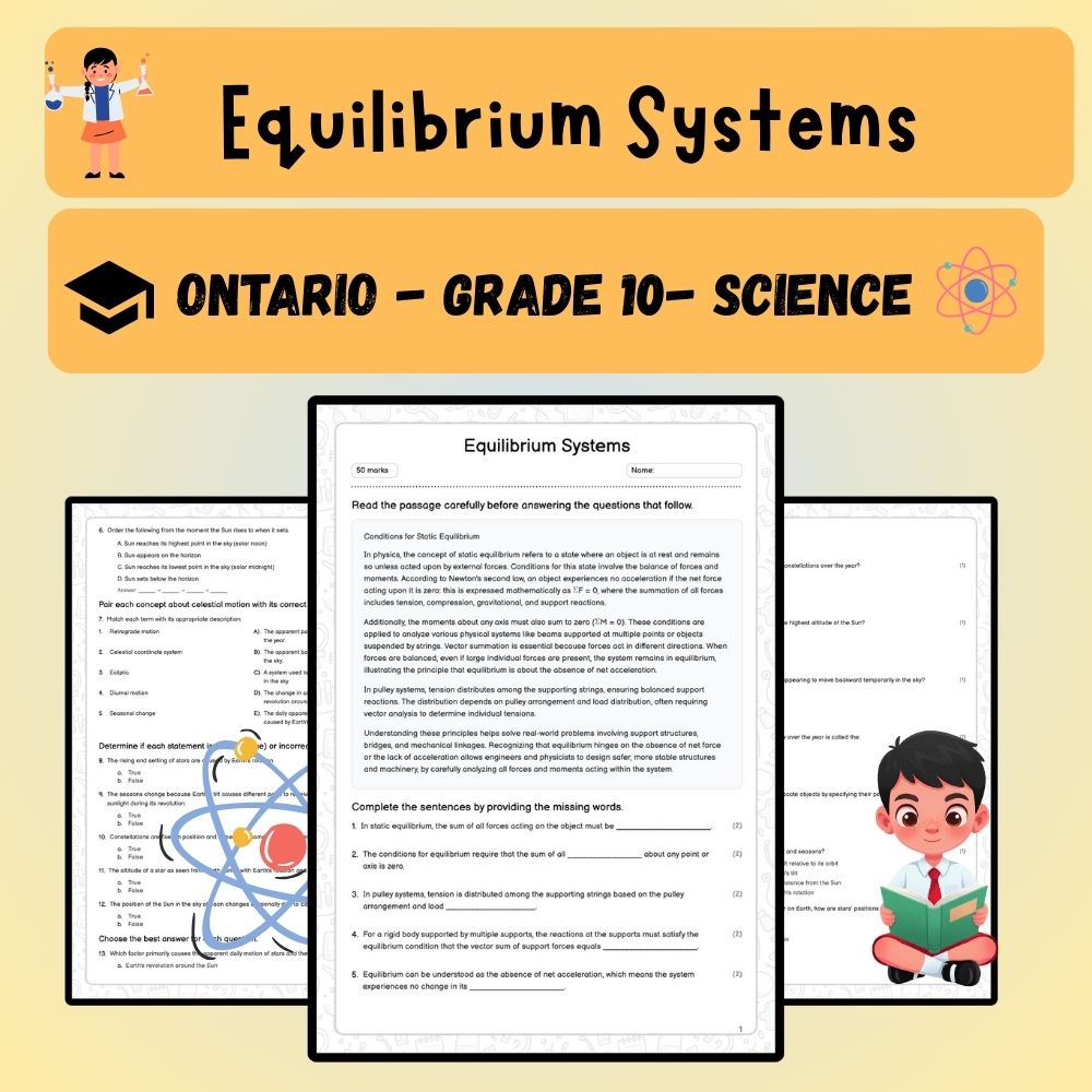 Grade 10 Science worksheet worksheet — Grade 10 Science | Equilibrium Systems Worksheet (PDF) - Ontario Standard — page 1