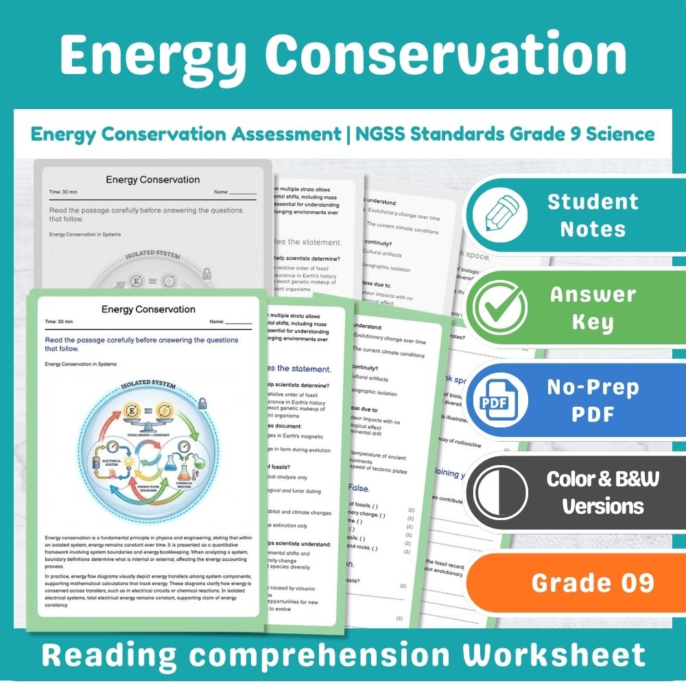 Energy Conservation Assessment | NGSS Standards Grade 9 Science