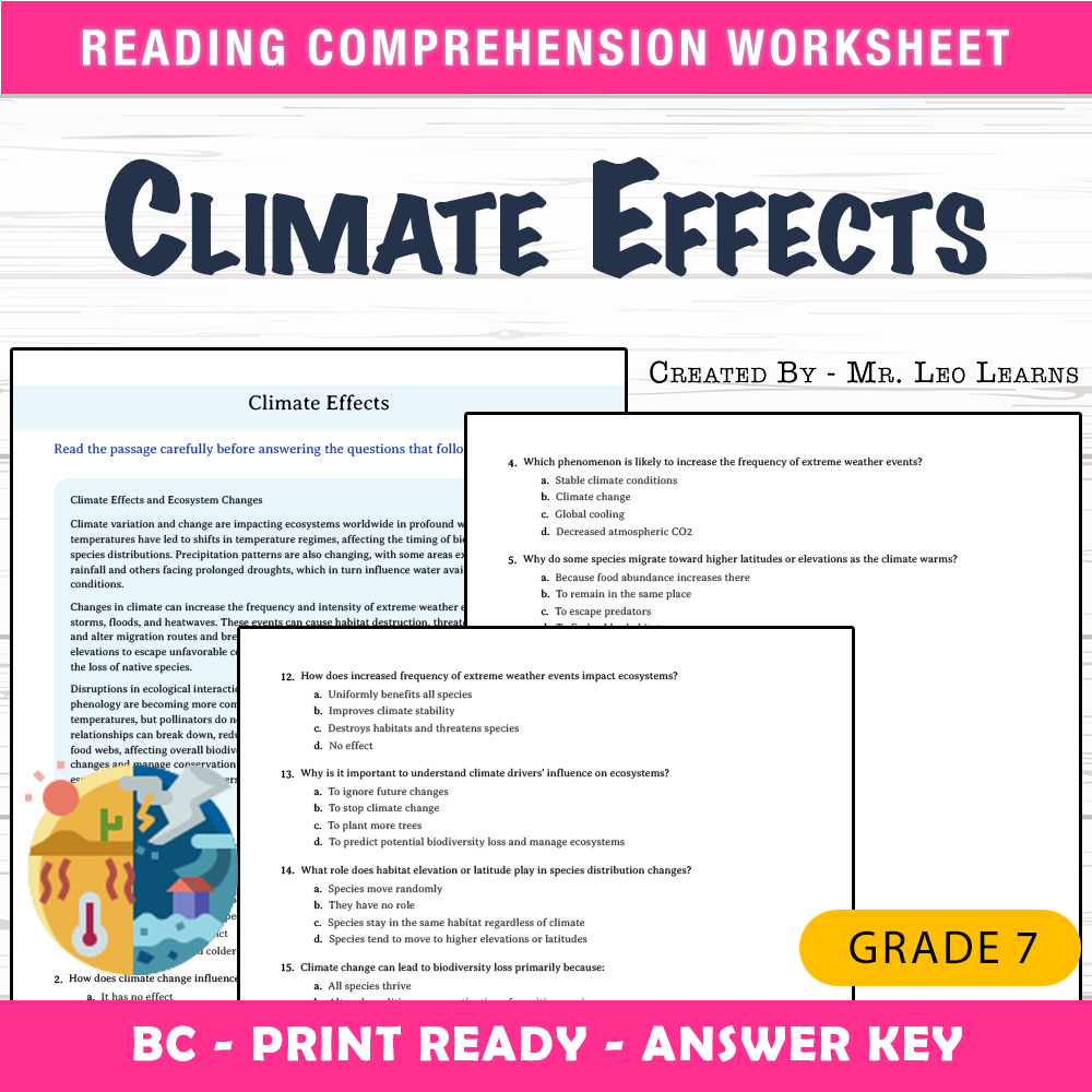 Grade 8 Science worksheet mcq paper worksheet — Grade 8 Science — Climate Effects Worksheet for Mastery — page 1
