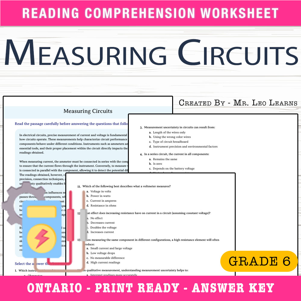 Grade 6 Science worksheet worksheet — Grade 6 Science – Measuring Circuits Worksheet for Mastery — page 1