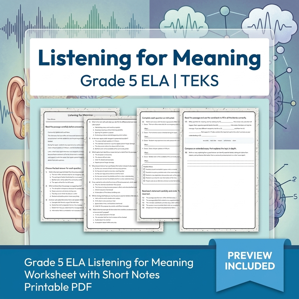 Grade 5 Collaborative Turns and Audience-Responsive Speech ELA Lessons TEKS — included worksheet 5