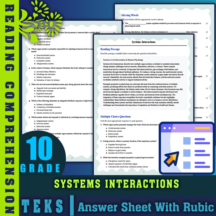 Grade 10 Science reading worksheets worksheet — Grade 10 Science | Systems Interactions Reading Worksheet with Answer Key…