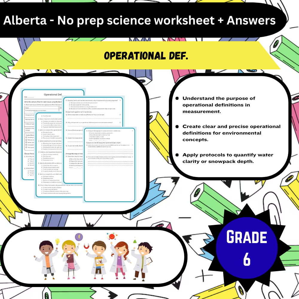 6th Grade Science | Operational Definitions Worksheet (PDF) - Alberta Standards
