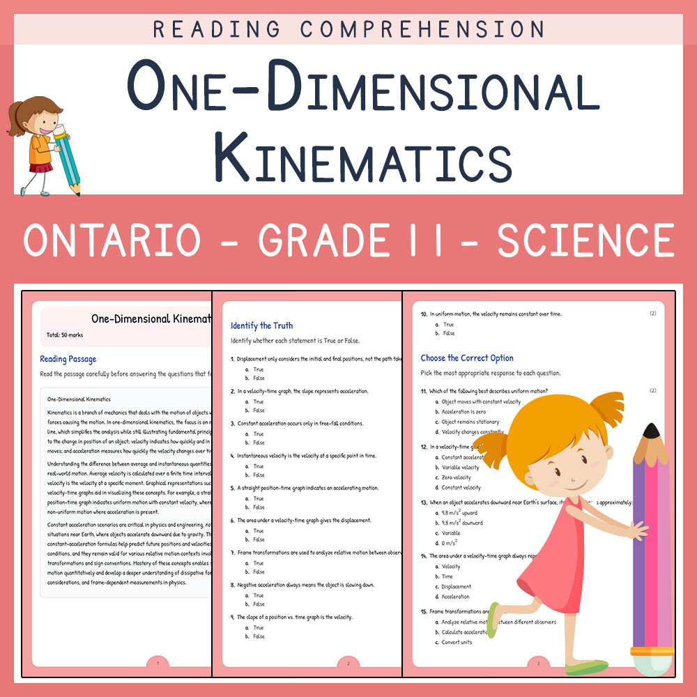 Grade 11 Science worksheet elena worksheet — Grade 11 Science | One-Dimensional Kinematics Worksheet Elena | Ontario — page 1