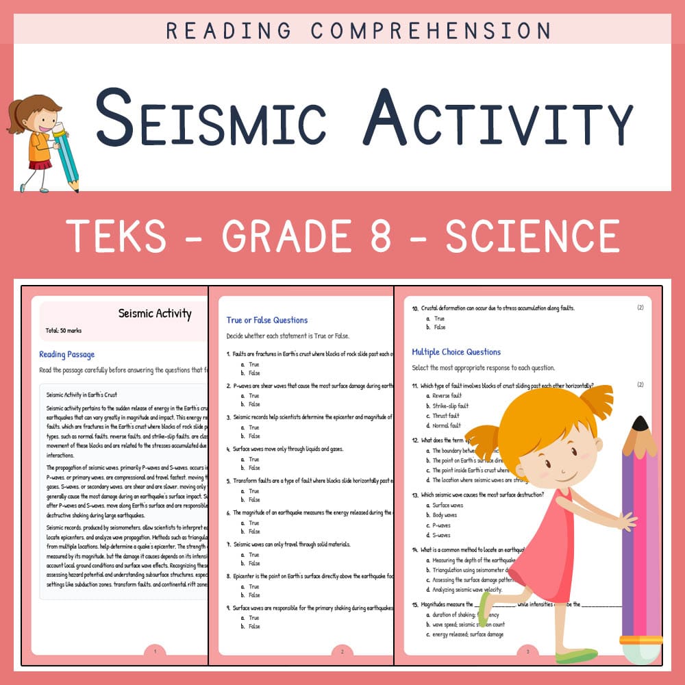 Grade 8 Science worksheet elena worksheet — Grade 8 Science | Seismic Activity Worksheet | TEKS-Aligned — page 1