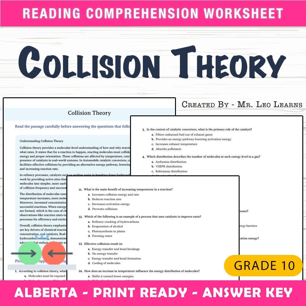 Grade 10 Science worksheet mcq paper worksheet — Grade 10 Science — Collision Theory Worksheet MCQ for Mastery — page 1