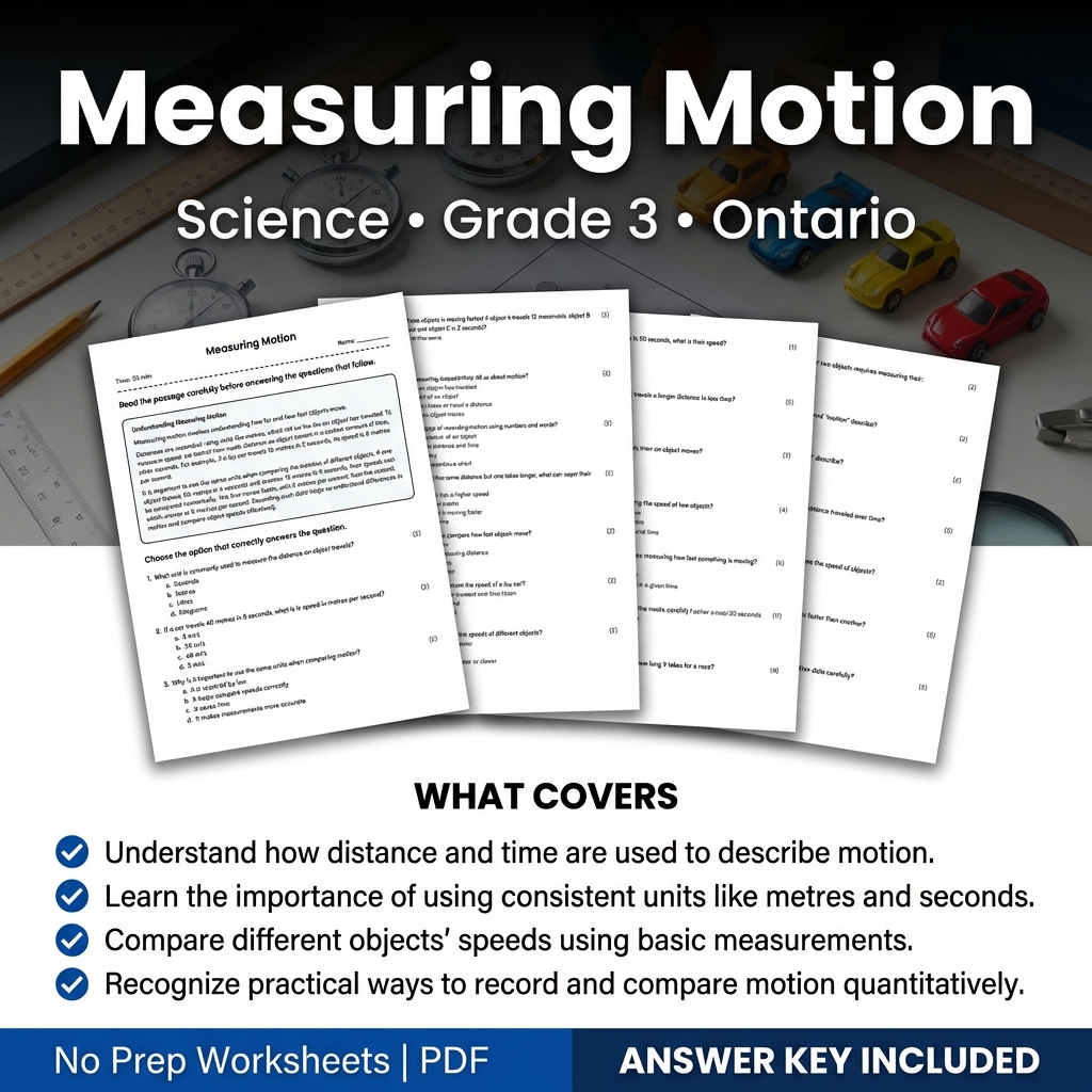 Measuring Motion Grade 3 Science Worksheet | Ontario Standards