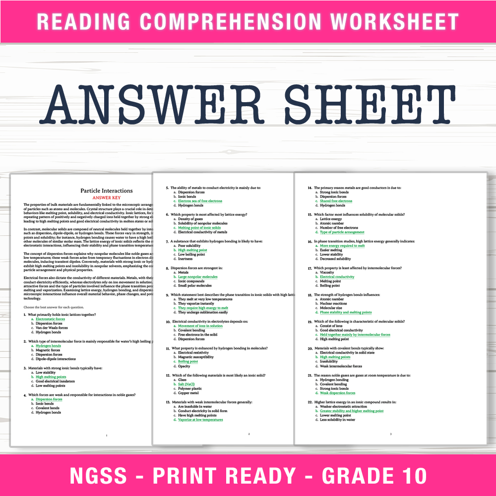 Grade 10 Science worksheet worksheet — Grade 10 Science | Particle Interactions Worksheet (PDF + Answer Key) — page 2