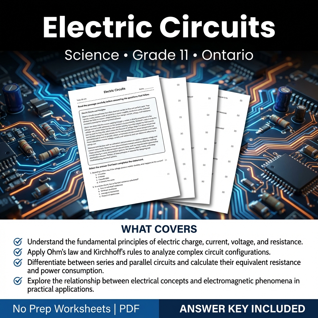 Electric Circuits Worksheet for Grade 11 Science Ontario Standards