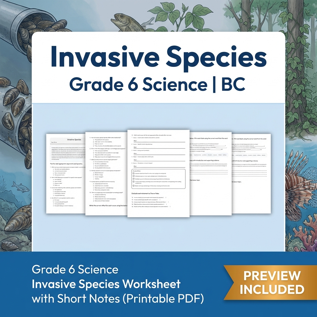 Grade 6 Science BC Ecosystems & Environmental Processes Worksheet Pack Full Year — included worksheet 52