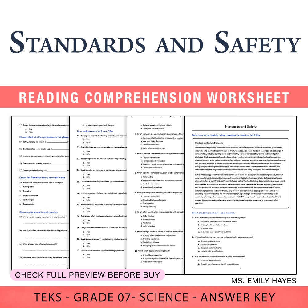 Grade 7 Science worksheet worksheet — 7th Grade Science | Standards and Safety Worksheet (PDF+ Answer Key) — page 1