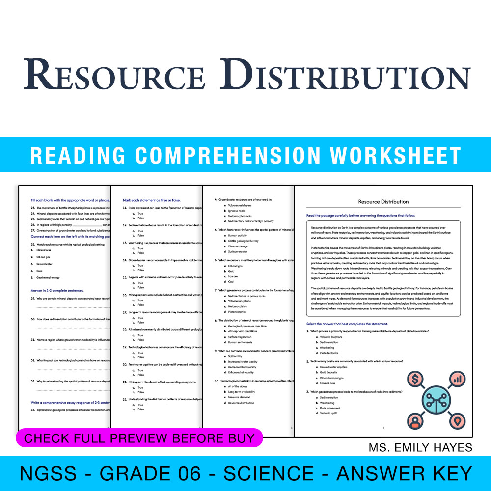 Grade 6 Science worksheet worksheet — 6th Grade Science | Resource Distribution Worksheet (PDF + Answer Key) — page 1